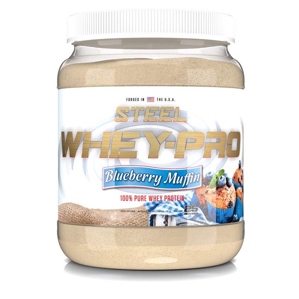 Steel Supplements Whey-Pro | 100% Pure Whey Protein Powder for Men and Women | Blueberry Muffin | Muscle Gain & Lean Muscle Recovery | Gluten Free | 1.48 lbs | BCAA 5g | Non-GMO | 25 Servings
