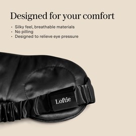 Loftie Silky Sleep Eye Mask - Light Blocking Sleep Mask - Silky, Soft, Elastic Band Eye Mask for Sleep - Eye Covers for Sleeping - Low Tension Eye Cups, Luxury Dust Bag - Gift for Men, Women (Black)