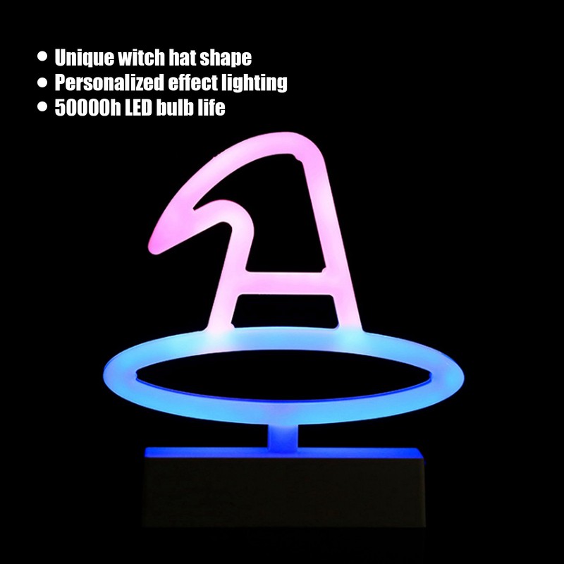 Neon Light Plastic Witch Hat Shape USB Battery Powered RGB