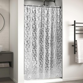 OTraki Clear Shower Curtain, 120 X 200 CM Extra Long Shower Curtain, 3D Design Weighted Bath Curtain, Anti Mould Resistant Shower Curtains, Thicken Waterproof Bathroom Curtain with 8 Curtain Hooks