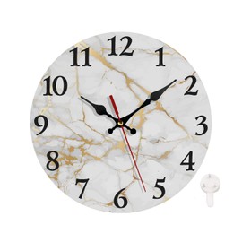 LOKMU Silent Non Ticking Clock 12 Inch, Round Wall Clock,Decorative for Living Room, Kitchen, Home,Bathroom, Bedroom, Office or School, Black and Golden Grey Marble