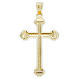 Charm America - Gold Elegant Textured Cross Charm - 14 Karat Solid Gold