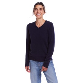 Weatherproof Vintage Women's Lightweight 100% Pure Cashmere Sweater | V Neck | Trendy Thin Cashmere Tops for Women | Ladies Classic Long Sleeve Sweatshirt for Winter & Fall, Dark Navy, Large