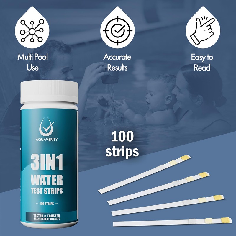 AQUAVERITY Hot Tub Test Strips 3 in 1, 100 Pool,