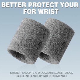 PeakTrend Sweatbands Sports Wristband for Men & Women - Moisture Wicking Athletic Cotton Terry Cloth Sweatband for Tennis, Basketball, Running, Gym, Working Out 1 Pair (Grey)