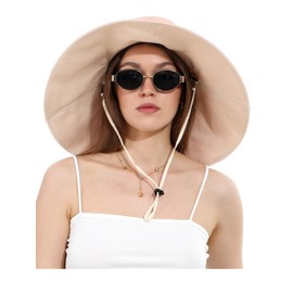 sy soul young Women's Cotton Bucket Hat Reversible Sun Hat with Ultra Wide Brim Foldable Beach Hat Summer Hat Fishing Hat UPF 50+, pink, Unit size