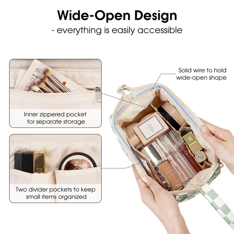 Narwey Large Makeup Bag Wide-Open Zipper Pouch Travel Cosmetic Organizer