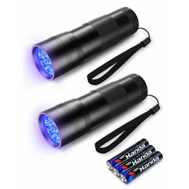 UV Blacklight Flashlight 12 LED 395nm Pack of 2 LED Flashlight Mini Blacklight Flashlight Portable UV Flashlight for Pet Urine Stains (Purple Light), Stains etc.