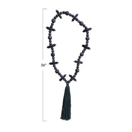 Creative Co-Op Oak Wood Bead Garland with Cotton Tassel, Black
