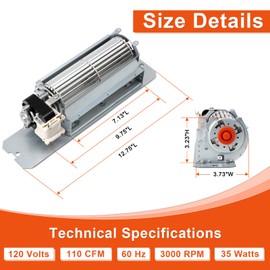Replacement Fireplace Blower Fan Kit for Continental Napoleon Fireplaces, GZ550-1KT GZ550 Fireplace Blower, Fireplace Blower Kit for Continental BCDV36NTR CDV36PTR CDV34 CDV36NTR, Rotom HB-RB58 HBRB58