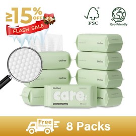 [Unifree] Face Cleaning Towels Value Packs of 4, 8 - 240 to 480 Count, 100% Plant-Based Fiber and Biodegradable, Highly Absorbent, Reusable, Soft hotel towel Skincare Comfort disposable - Quantity: 8 Pack（480 Count）