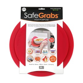 Safe Grabs: Multi-Purpose Silicone Original Microwave Mat as Seen on Shark Tank | Splatter Guard, Trivet, Hot Pad, Pot Holder, (BPA Free, Heat Resistant, Dishwasher Safe), Set of 2 (RED & Baseball)