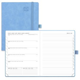 POPRUN Calendar 2025 2026, Book Calendar, Notebook (Aug.2025-Dec.2026), Approx. A5 (22 x 16.5 cm), Appointment, Weekly Planner, Soft Cover with PU Leather, Certified Paper, Cyan Blue