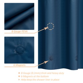 Mrs Awesome Shower Curtain Liner with 6 Magnets Beige PEVA 8G Thick & Heavy Duty, Waterproof Plastic Shower Curtains for Bathroom, Standard Size 72 x 72 inch, Navy Blue