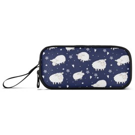 Wfrish Large Pencil Case,Cute Sheep Big Capacity Pencil Pouch 3 Compartments,Zipper Pencil Box, Back to School Supplies for Teen Girls Boy Student College Adults,Travel Essentials Blue