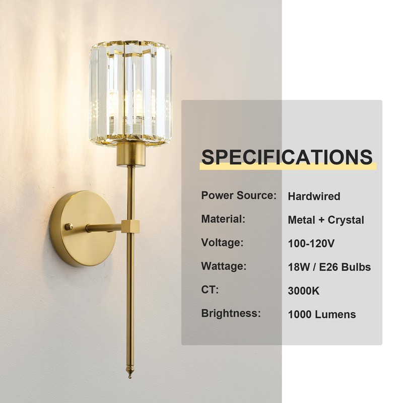 KARTOOSH Hardwired Crystal Wall Sconces Set of Two - Dimmable