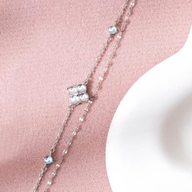 FH.bird Blue Topaz Bracelet, Women's November Birthstone, Four Leaf Clover, Lucky Flower, 925 Silver, Hypoallergenic Bracelet, Blue, Simple Accessory, Mother's Wife, Girlfriend, Gift, Birthday, Silver