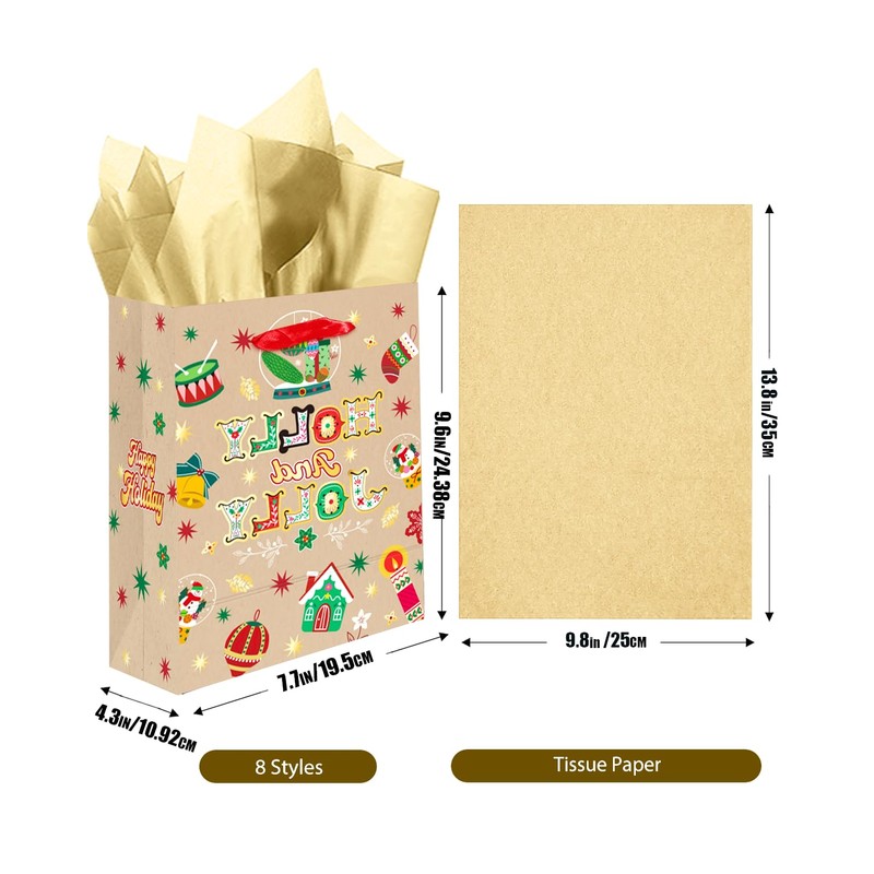 qiqee Christmas Gift Bags Set of 8 - White Bags