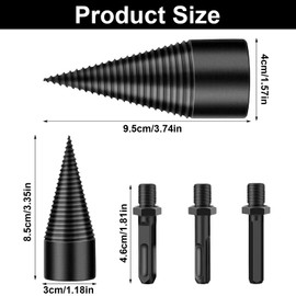 Wood Splitter Screw Cone, 32 mm + 50 mm Splitting Wood Cone Wood Splitter Drill with 3 Drill Handles, Firewood Drill Splitter, Firewood Drill Bit for Household, Drill Wood Splitter Original
