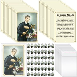 Cunno Set of 50 St Gerard Pregnancy Prayer Card with St Gerard Medal For Fertility and Bags Catholic Holy Card Wallet Size for Patron Saint of Fertility and Motherhood