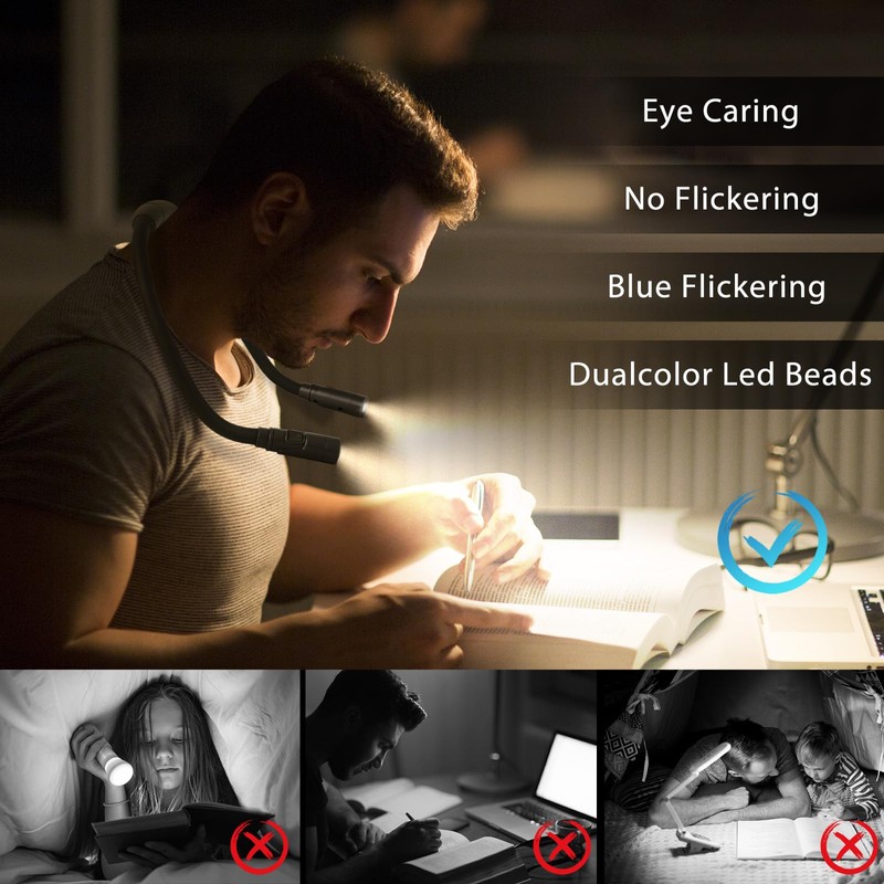 LUXJET Book Light for Reading and Crocheting Rechargeable Neck Light