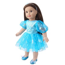 NIXNUT Doll Clothes Princess Gauzy Dress Puff Sleeves Sequins Pattern Summer Clothing for American Girl Doll 18-inch with Bow Hairband