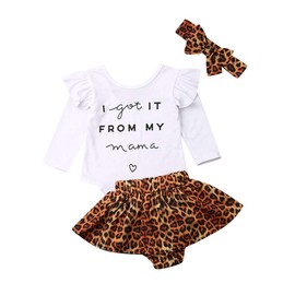 BULINGNA 3Pcs Newborn Infant Baby Girl Outfit I Got it from My Mama Print Romper Leopard Skirted Shorts Headband Clothes (White, 18-24 Months)