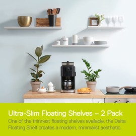 2-Pack Floating Shelves 36" x 8" x 0.5", White - Reforested Natural Wood Shelves - Thin Floating Shelf Easy Install - Decorations For Bedroom, Bathroom, or Kitchen - Modern Minimalist Aesthetic Decor