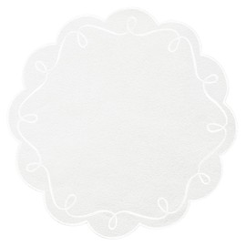 15 Inch Ribbon Twirl Embroidery Round Placemats Set of 4, Scalloped Round Table Mats for Party Kitchen Dining Decoration, White