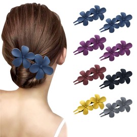 8pcs Flower Flat Hair Clips, Non Slip Matte Flat Claw Clips, Strong Grip Duck Billed Hair Claw Clip, French Stylish Accessories for Women and Girls Thin Thick Hair