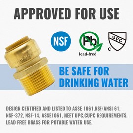 SUNGATOR 3/4 Inch x 1 Inch MNPT Adapter, No Lead Brass Push-to-Connect Plumbing Fittings to Connect PEX, Copper, CPVC, With A Disconnect Clip and A Sealing Tape, Pack of 3