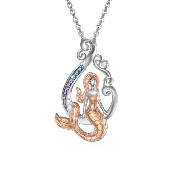 Silikepa Mermaid Necklace 925 Sterling Silver Colorful CZ Classic Ocean