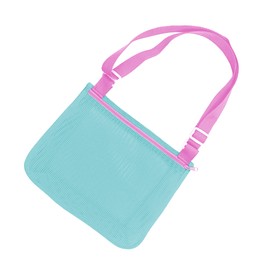 Uttpll Colorful Mesh Beach Bag Adjustable Kids Quick Dry Net Tote for Seashell Collecting Beach Sand Toy Totes Swimming Accessories for Boys and Girls Green&Pink One Size