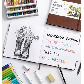 ALKALO Square Sketchbook for Drawing, 120 Pages Sketch Book, 122LB/180GSM Thick Paper Sketchbook, Mixed Media Sketchbook for Charcoal Pencil, Inks Pen, Colored Pencil, Acrylic Marker, Oil Pastel