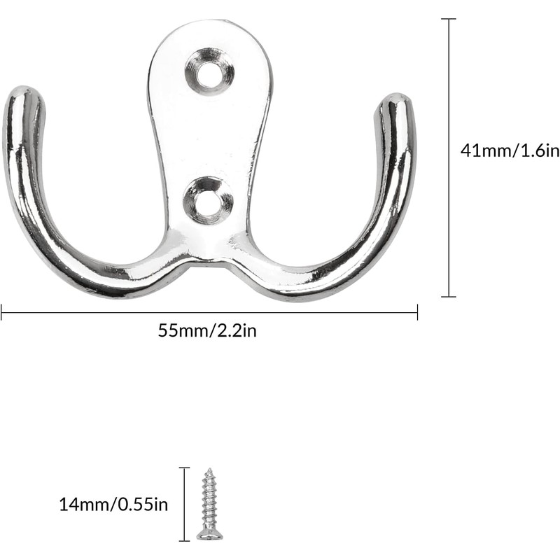 YSDMY Pack of 8 Coat Hooks, Silver, Double Wall Hooks,