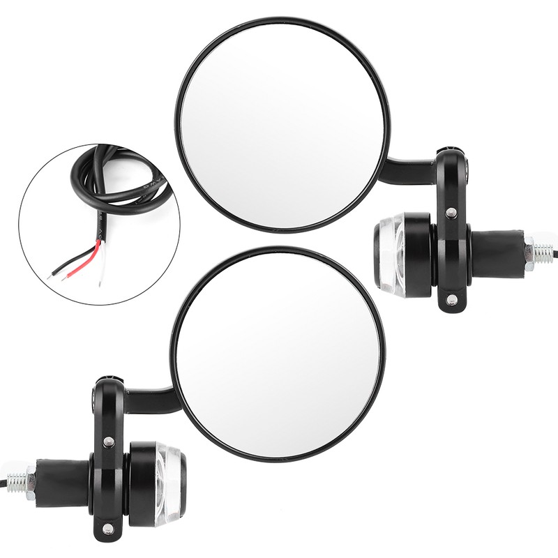 2pcs 7/8in Handlebar Rearview Mirrors with LED Turn Signal Amber