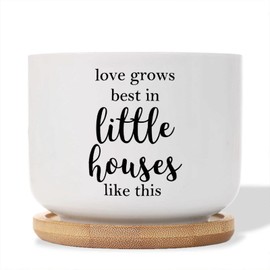 DecStic Love Grows Best in Little Houses Like This Ceramic Planters Bible Verse Planters for Indoor Plants with Drainage Holes and Saucers Pot for Succulents Cactus Garden Windowsill