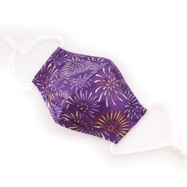 Children Large Fitted Printed Cotton Cloth Face Mask w/ Filter Pocket - Cute Reusable Fabric Comfortable Face Mask - 3 Layer - Washable w/ Adjustable Ear Loops And Nose Bridge - Purple Burst