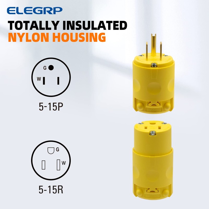 ELEGRP Straight Blade Electrical Plug and Connector Set 15 Amp