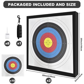 2Pcs 20'' Foam Archery Target, High-Density EVA Archery Targets for Backyard, Archery Target Block with 10pcs Targets Paper, 8pcs Target Pins, Arrow Puller (Foam Target)