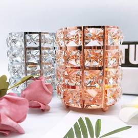 Tiardey Crystal Makeup Brush Holder Organizer Eyebrow Comb Brushes Pen Pencil Cup Container Cosmetic Storage Organizer(Rose Gold)