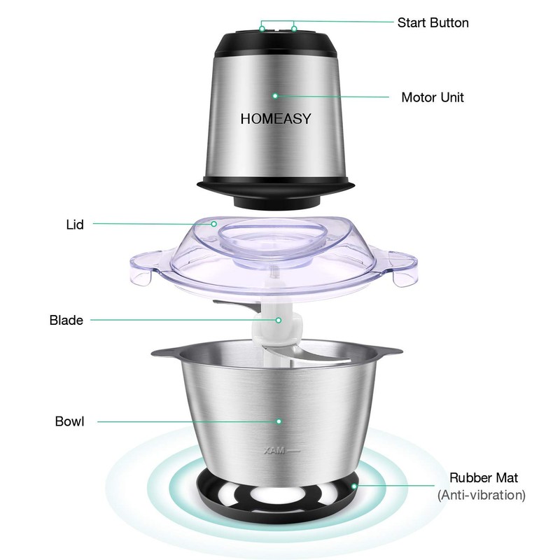 HOMEASY Meat Grinder Electric, Food Processor 2L Stainless Steel Meat