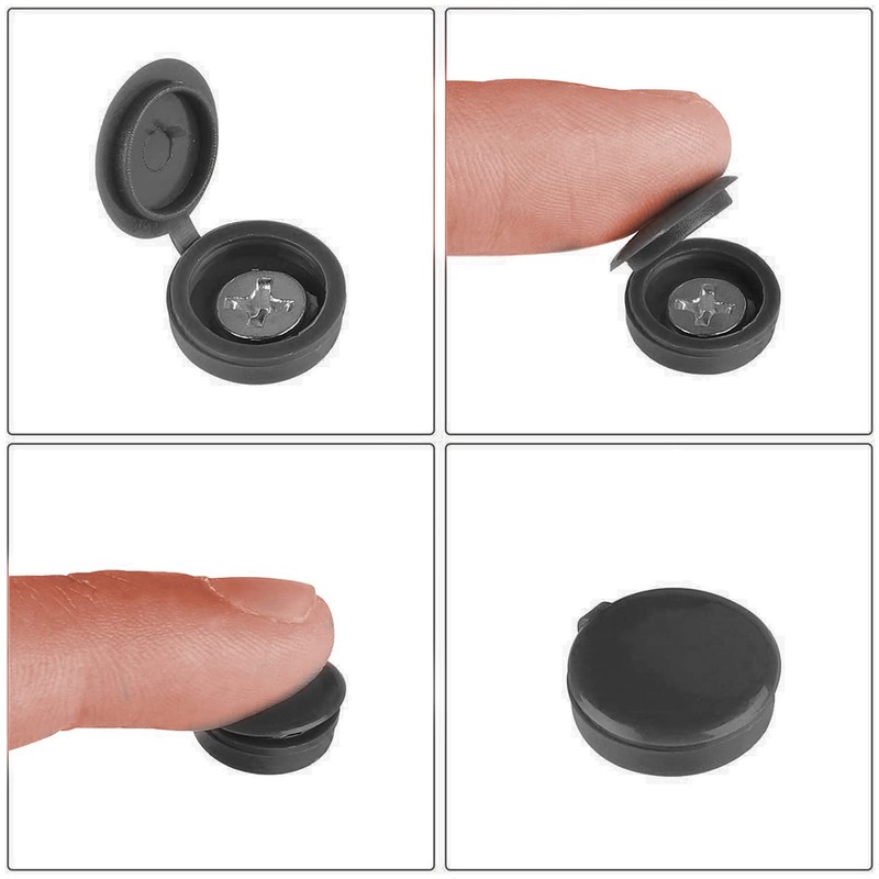 150Pcs Black Screw Caps Hinged Plastic Screw Cover Caps for