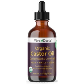 Viva Doria Organic Castor Oil, 4 Fl Oz | Virgin, Cold Pressed, Hexane-Free, Vegan | Nourishing Hair & Skin Care | Eyelash & Brow Serum | Glass Bottle with Dropper Top
