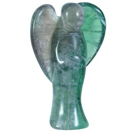 mookaitedecor 3 Inch Fluorite Crystal Guardian Angel Ornament with Heart Wings Love Peace Crystal Angel Statue Carved Healing Crystal Angel Gift Angel Figurine Sculpture Spiritual Room Decor