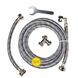 Hippohose LONG Steam Dryer Hose Install Kit (12 FT) - OCTAGON Connections for Easy & Secure Tightening - Universal Fit to All Steam Dryers - Stainless Steel - Burst Proof Steam Dryer Water Line