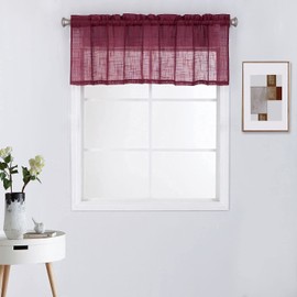 Linen Rod Pocket Top Semi Sheer Window Treatment Valance for Small Windows (52" W x 18" L, Burgundy)