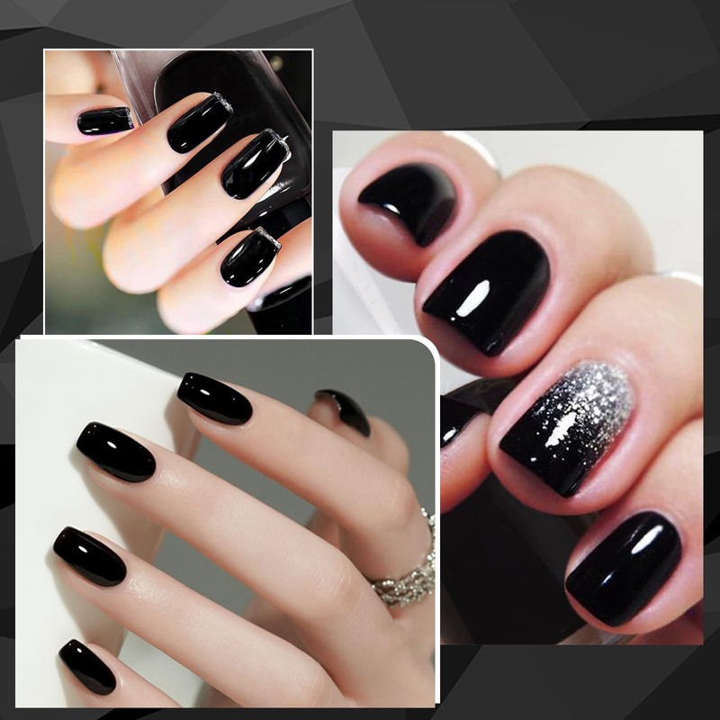 COSMOO Solid Black Nail Polish, 12ml Black Summer Quick Dry