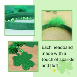 Needzo St. Patricks Shamrock Bopper Headbands, Festive Green Clover Hair Accessories, Glitter and Tinsel Details, One Size Fits Most (Pack of 5)