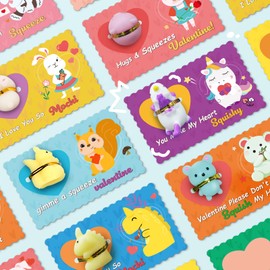 DG-Direct 30 Packs Valentine's Day Cards with Mochi Squishy Toys, Mini Kawaii Stress Relief Squishy Toys Sets for Kids, Valentine's Day School Classroom Prizes, Valentine Exchange Gift